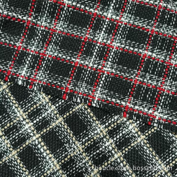Boucle fashion tartan design black ground fabric